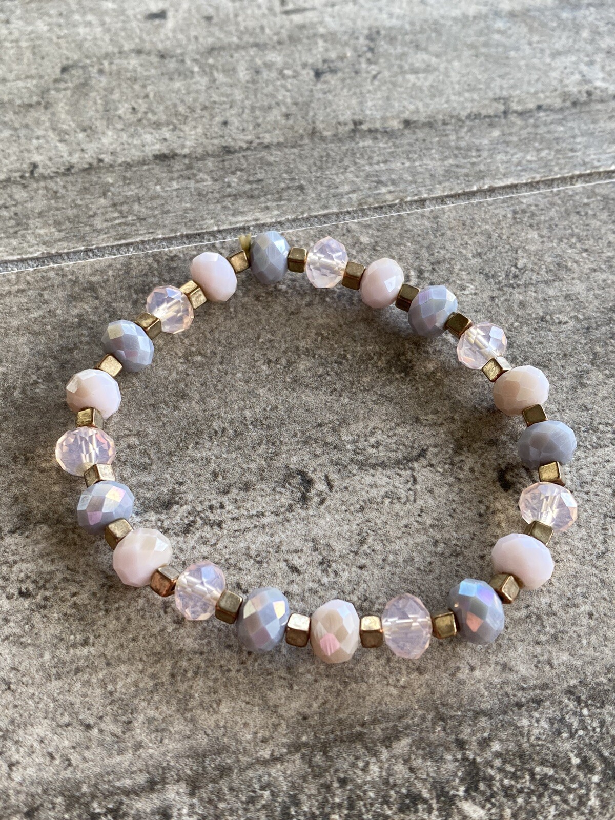 Bracelet Beaded Faceted Glass Beads Stretch Artisan 7”