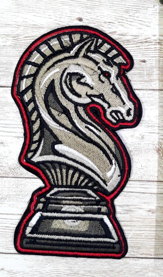 White Knight - Chess Piece - Paladin  Iron On Embroidered Patch 2 3/4" X 5"