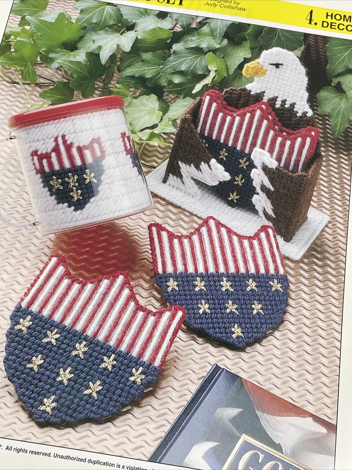 Americana Mug Set Flag Coaster Eagle Holder Annie's Plastic Canvas Pattern