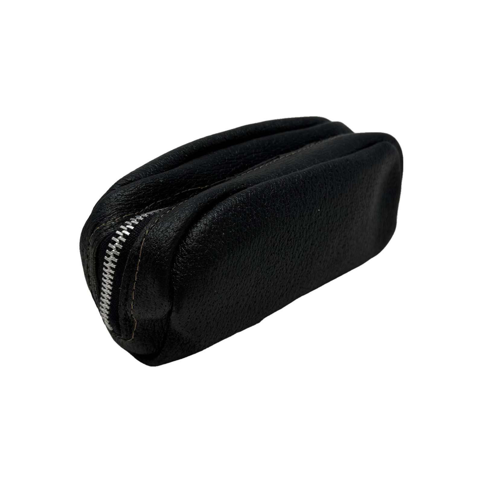 Vintage Black Leather Zip Pouch Small Case for Compact Camera Coins Wallet