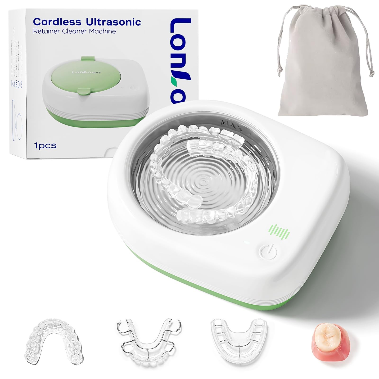 50kHz Cordless Ultrasonic Retainer Cleaner Machine Rechargeable Portable Wire...