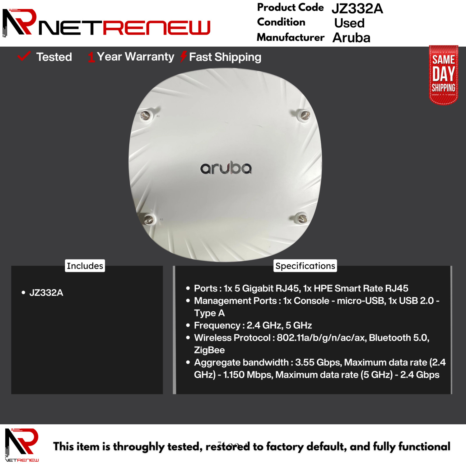 JZ332A Aruba Wireless Access Point AP-534-US  IEEE 802.11ac 3.55 Gbit/s