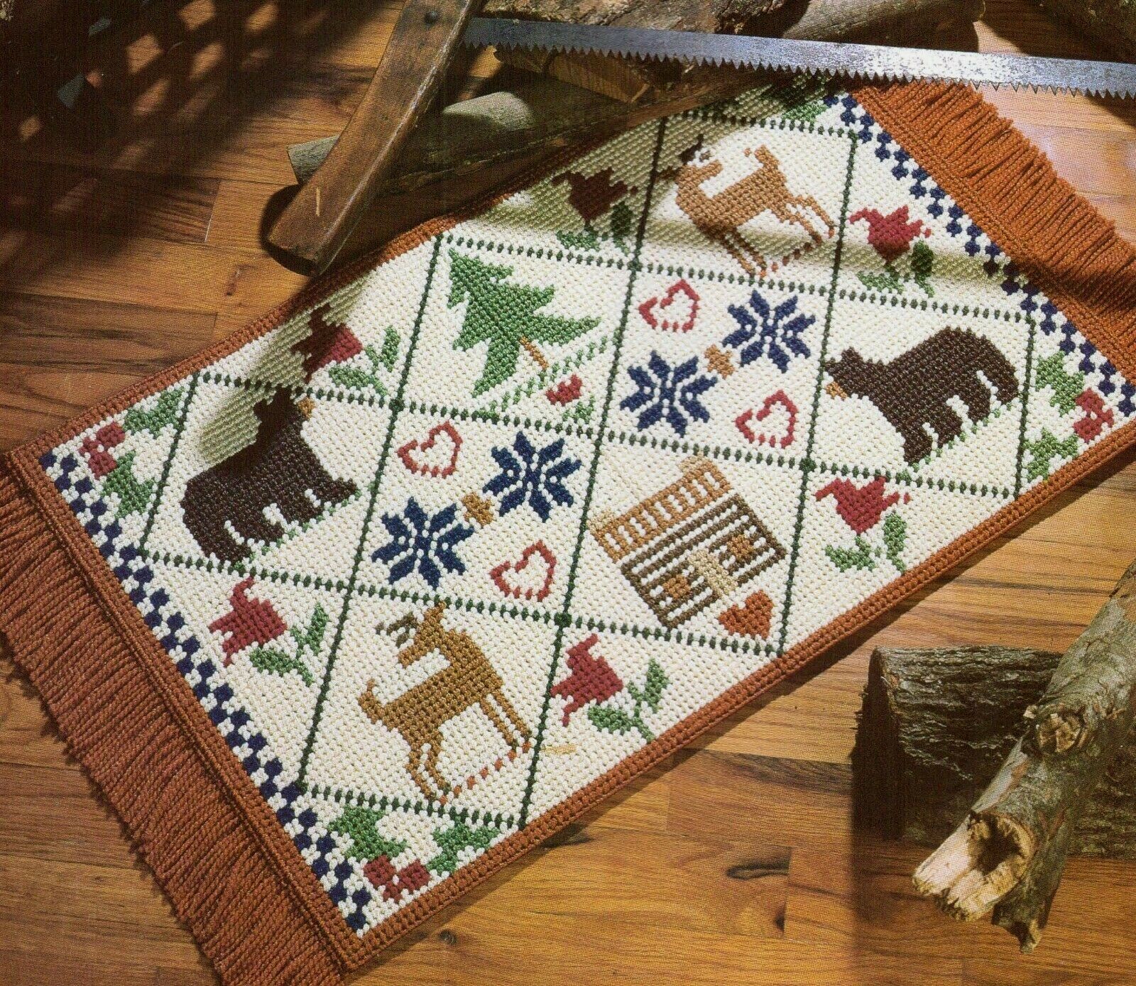 RUSTIC RUG BEARS & DEER HOME DECOR PLASTIC CANVAS PATTERN INSTRUCTIONS