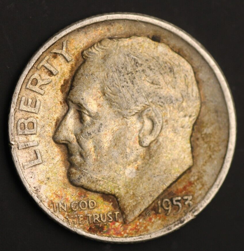 1953 D  Roosevelt  DimeToning Rainbow