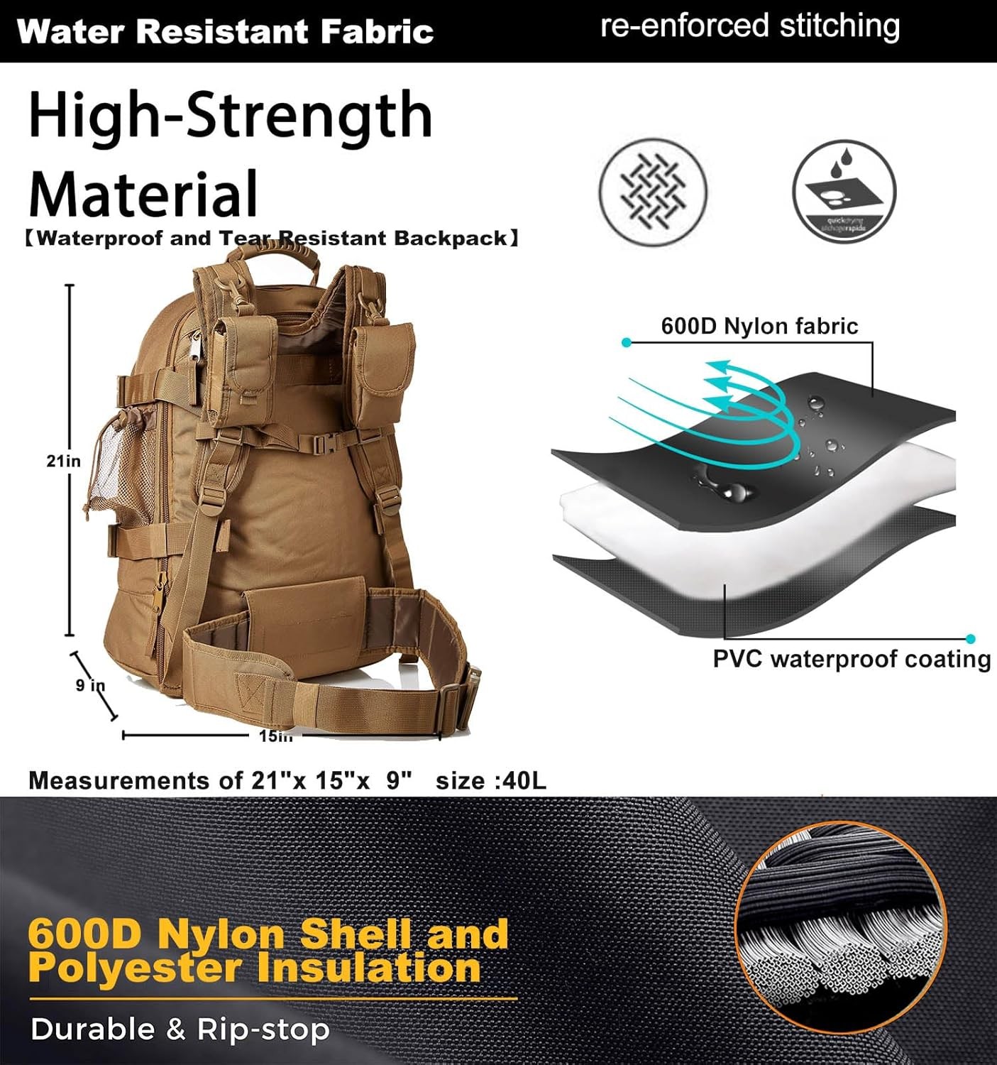 Tactical Backpack Military Army Daypack - Assault Pack for Men Molle Backpacks B