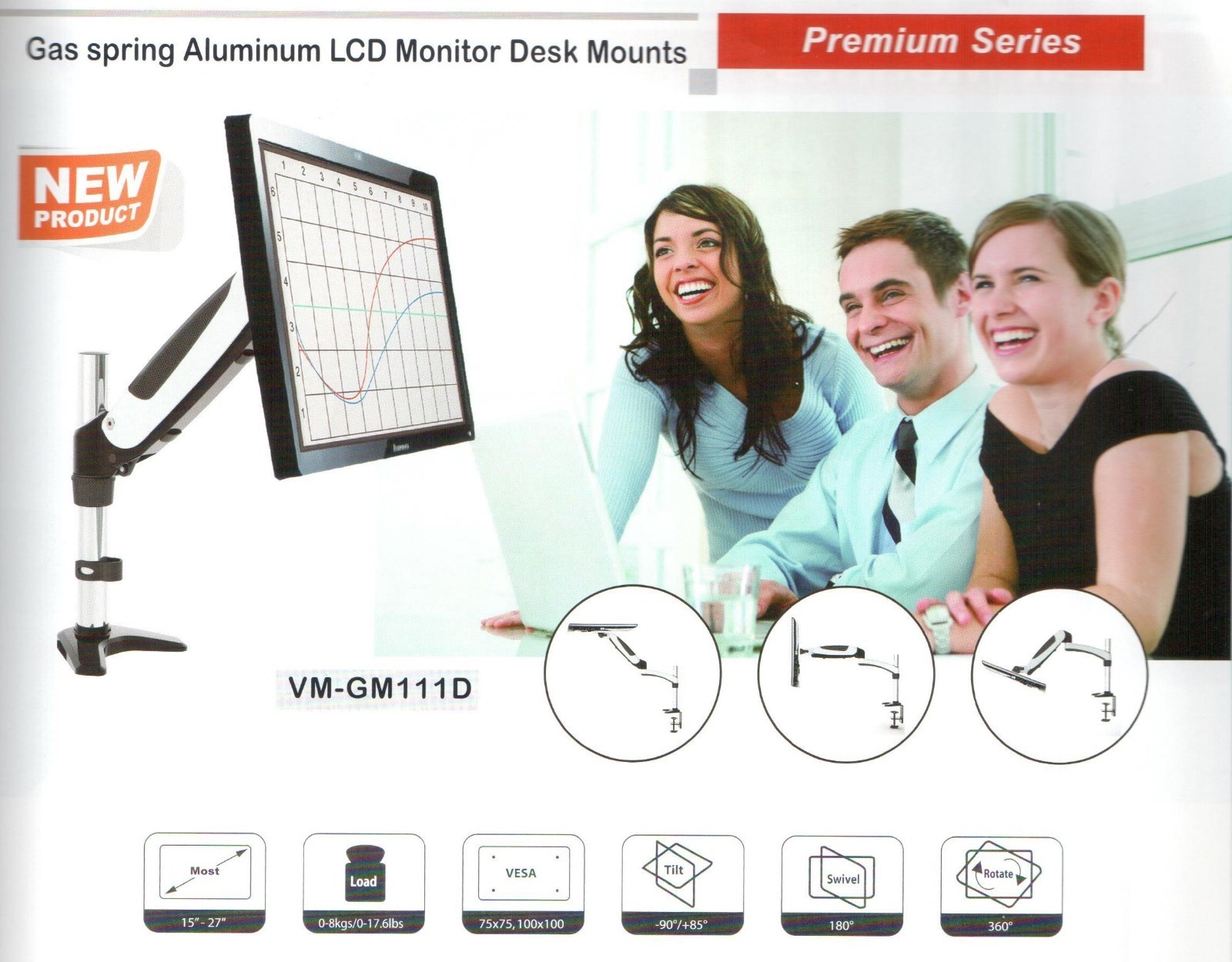 RobotArm GM111D Gas Spring Desk Mount LCD for 15" to 27" LCD LED monitors NEW