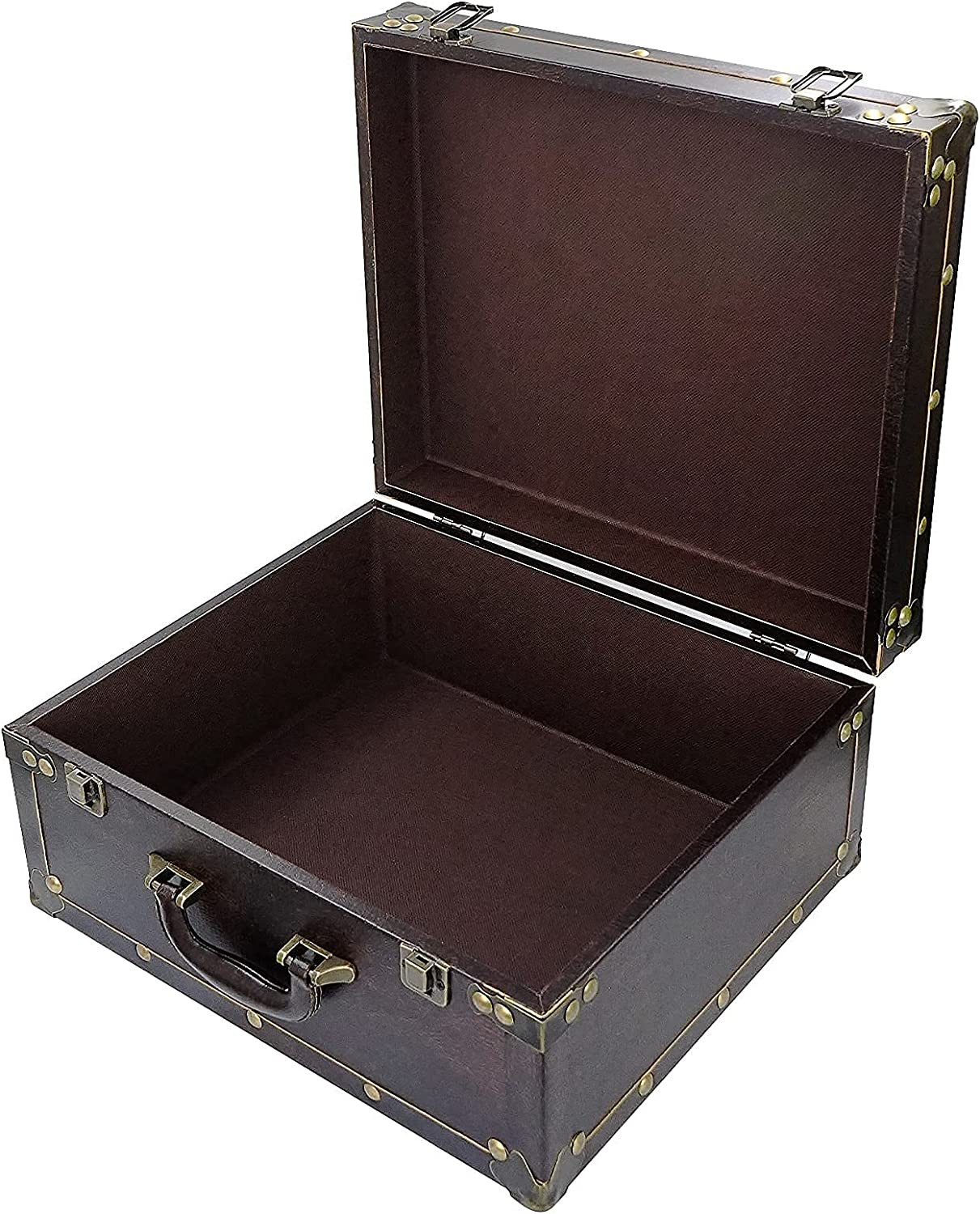 Large Wooden Decorative Storage Trunk - Wood Leather Treasure Chest Box Vintage
