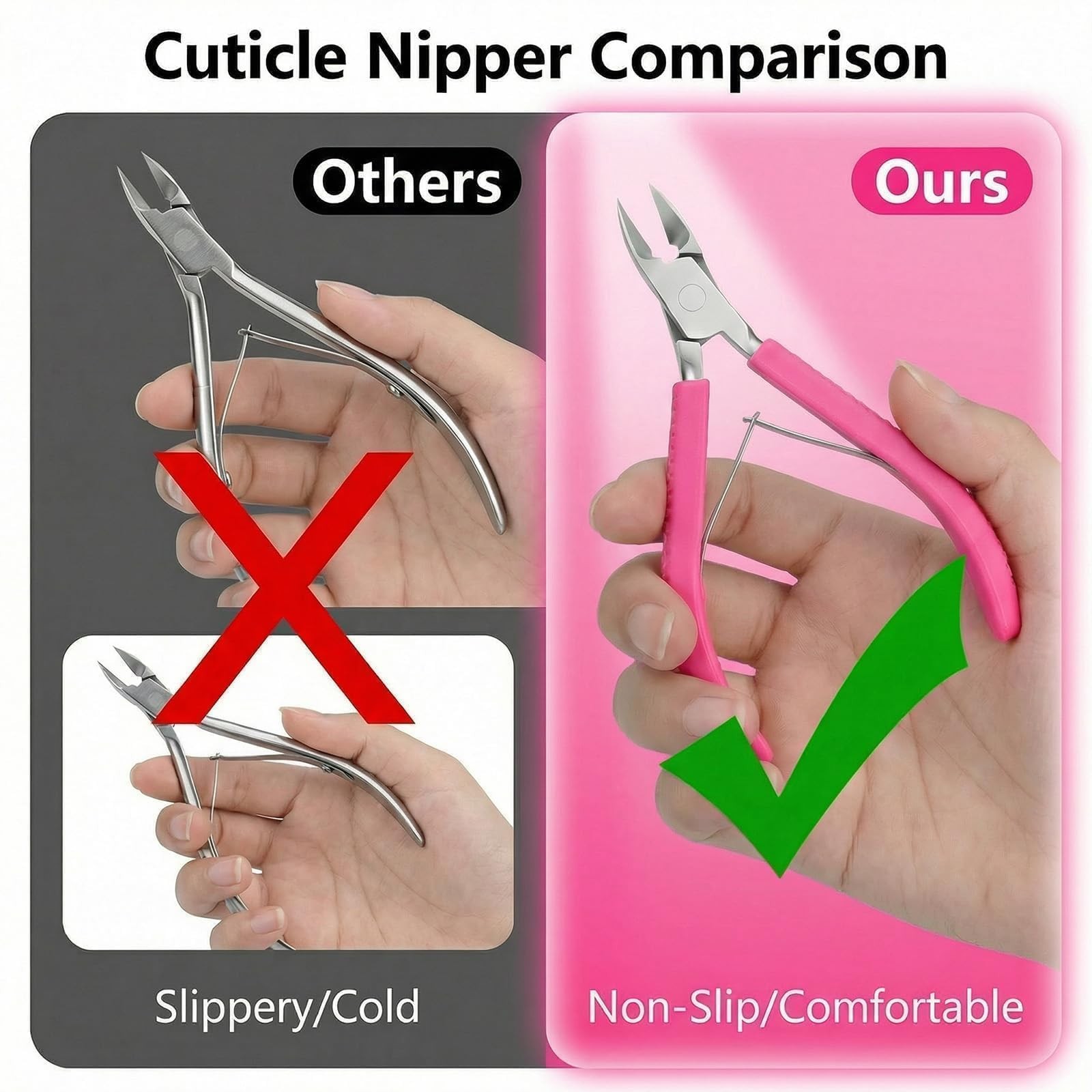 Criyar Fine Edge Cuticle Trimmer & Nippers, Scissors, Silicon Handle, Rose