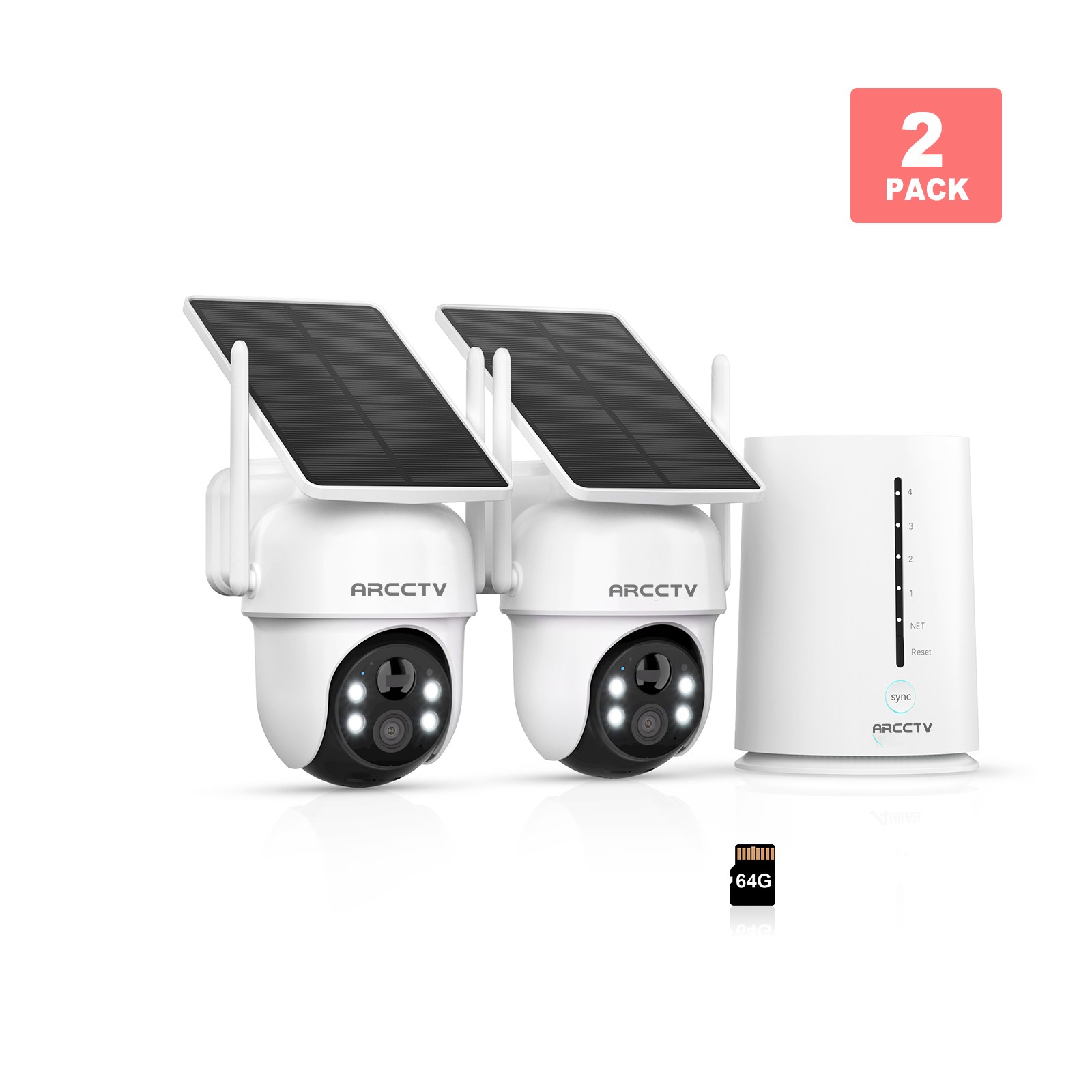 ARCCTV 4Pack Solar Security Camera System Wireless Outdoor 2K Color Night Vision