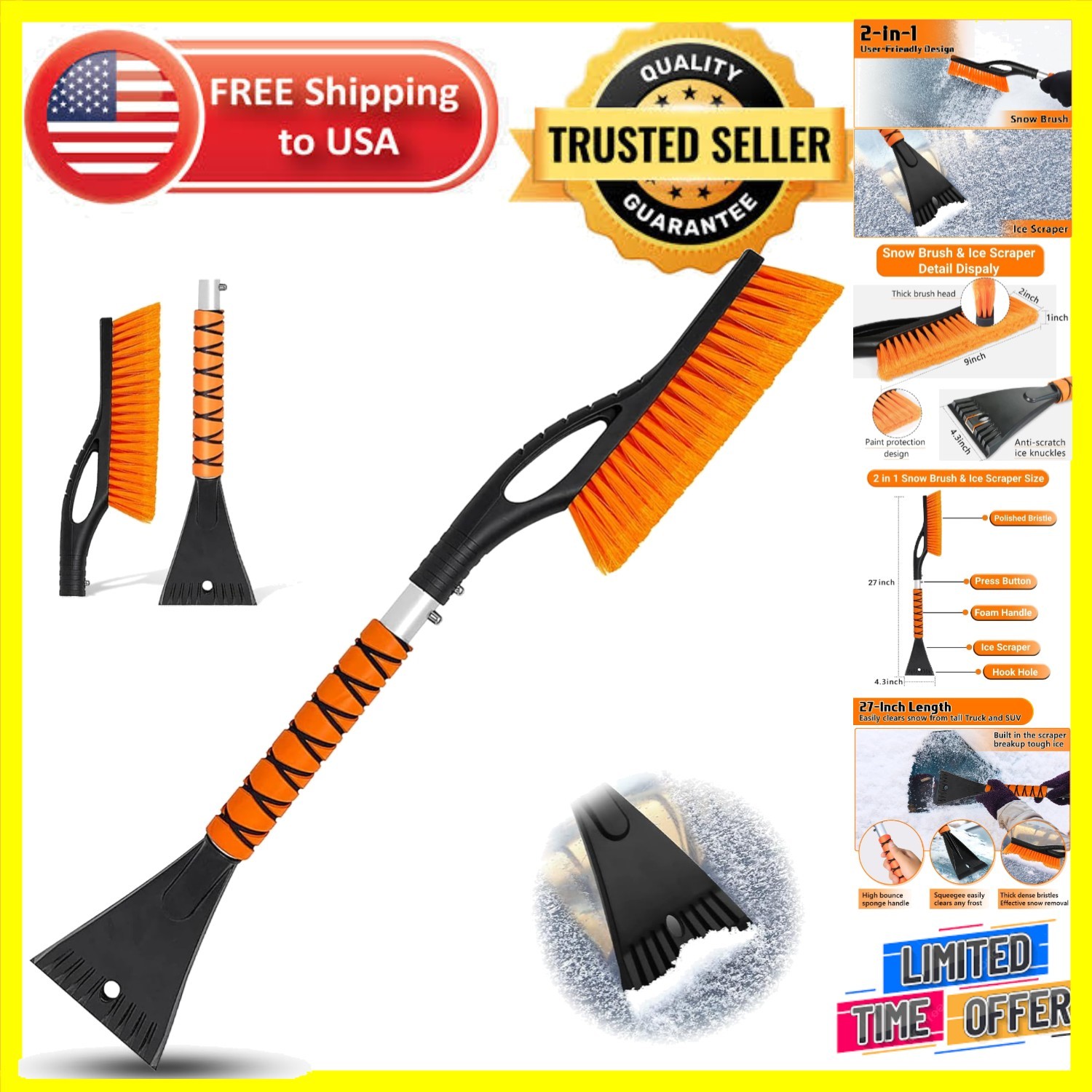 Ultimate 27-Inch Snow Brush & Ice Scraper - All-Weather Durability & Performance