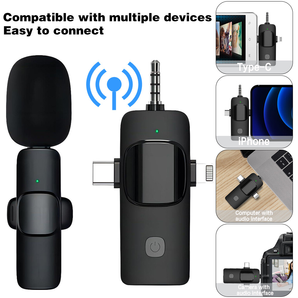 For Android/iphone 3 in 1 Wireless Lavalier Microphone Audio Video Recording Mic
