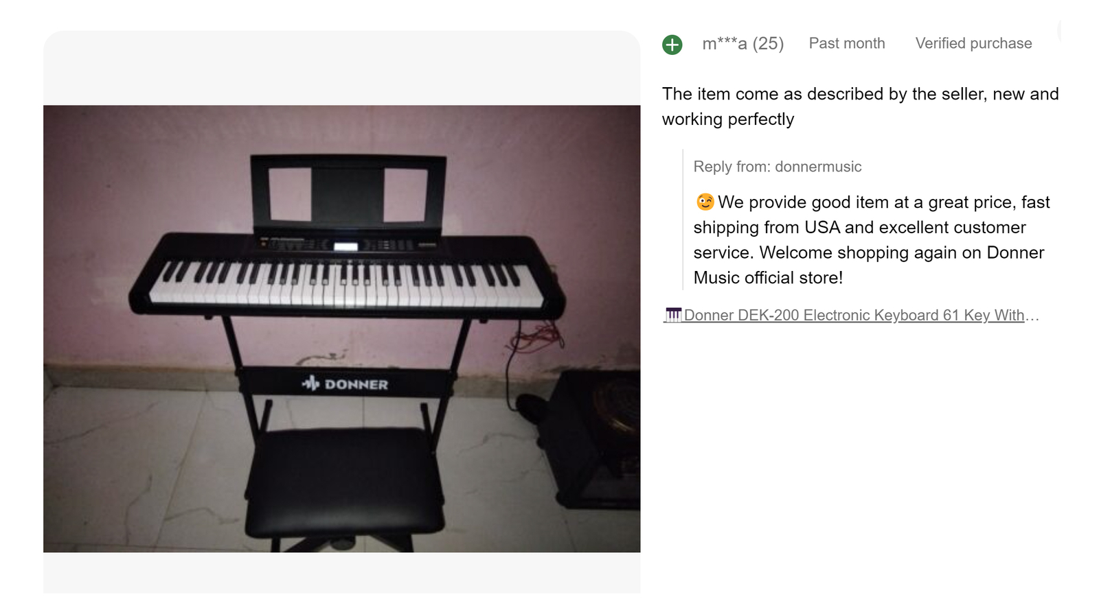 Donner DEK-200 Electric Keyboard 61 Key 300 Tones With Stand Bench Microphone