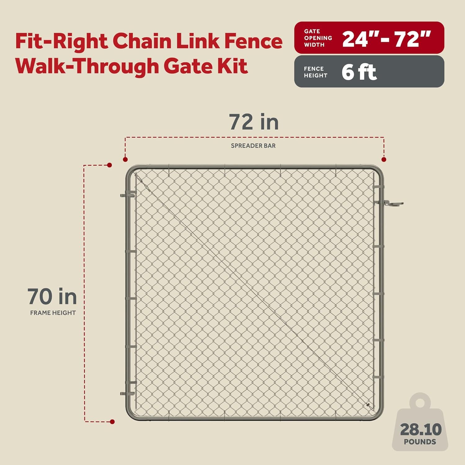 Adjust-A-Gate Chain Link Fence Gate w/Round Frame, CL 013629