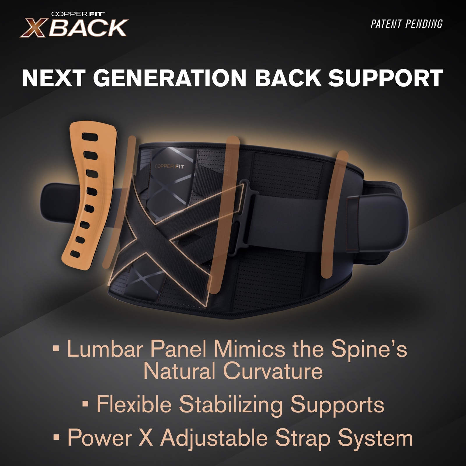 Copper Fit X-Back Brace for Lower Back Pain, Lumbar Support (Small/Medium)