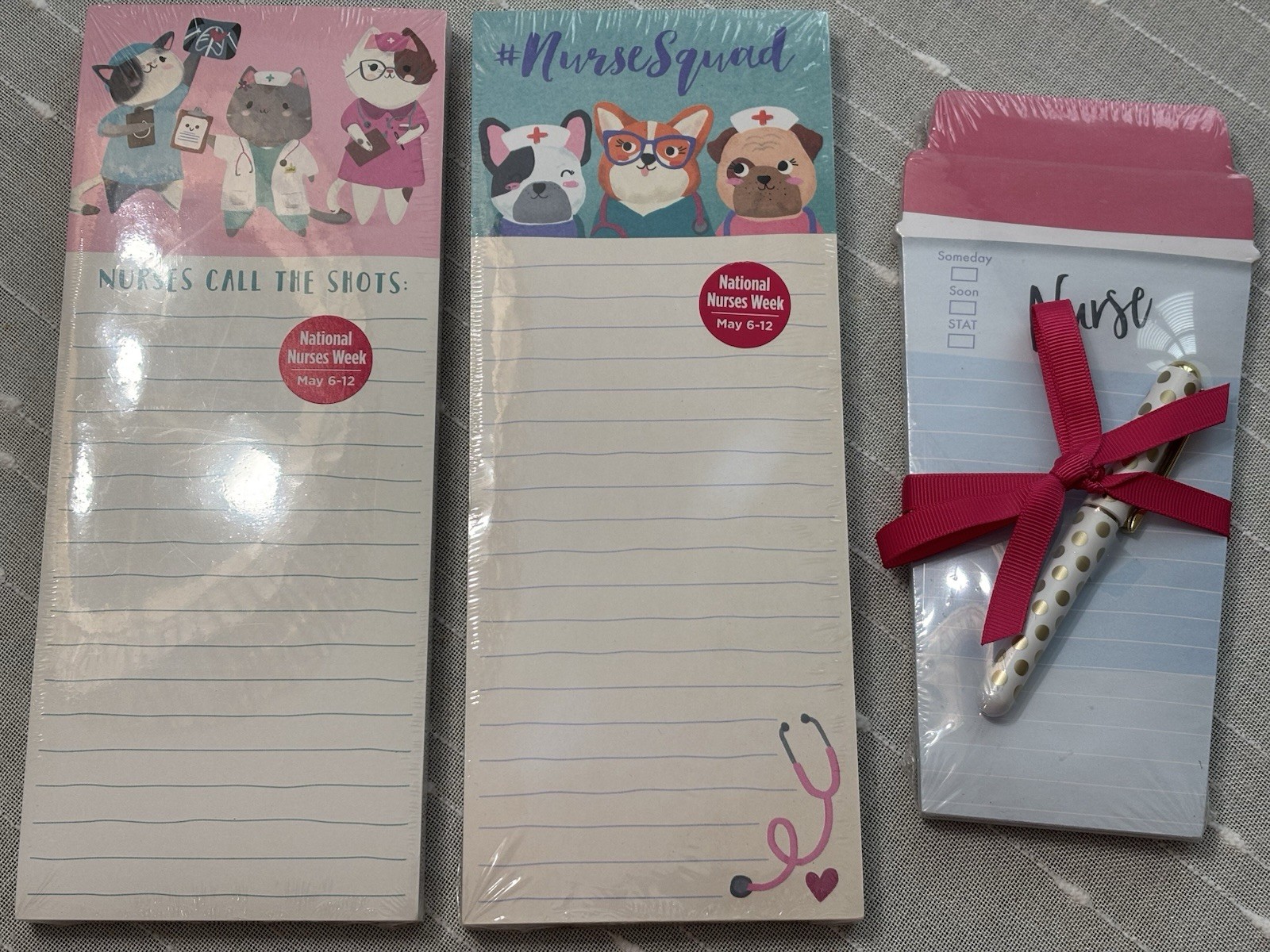 Nurse Themed Lot Of 3 Note Pads Paper/Pen Magnetic Grocery List Gift