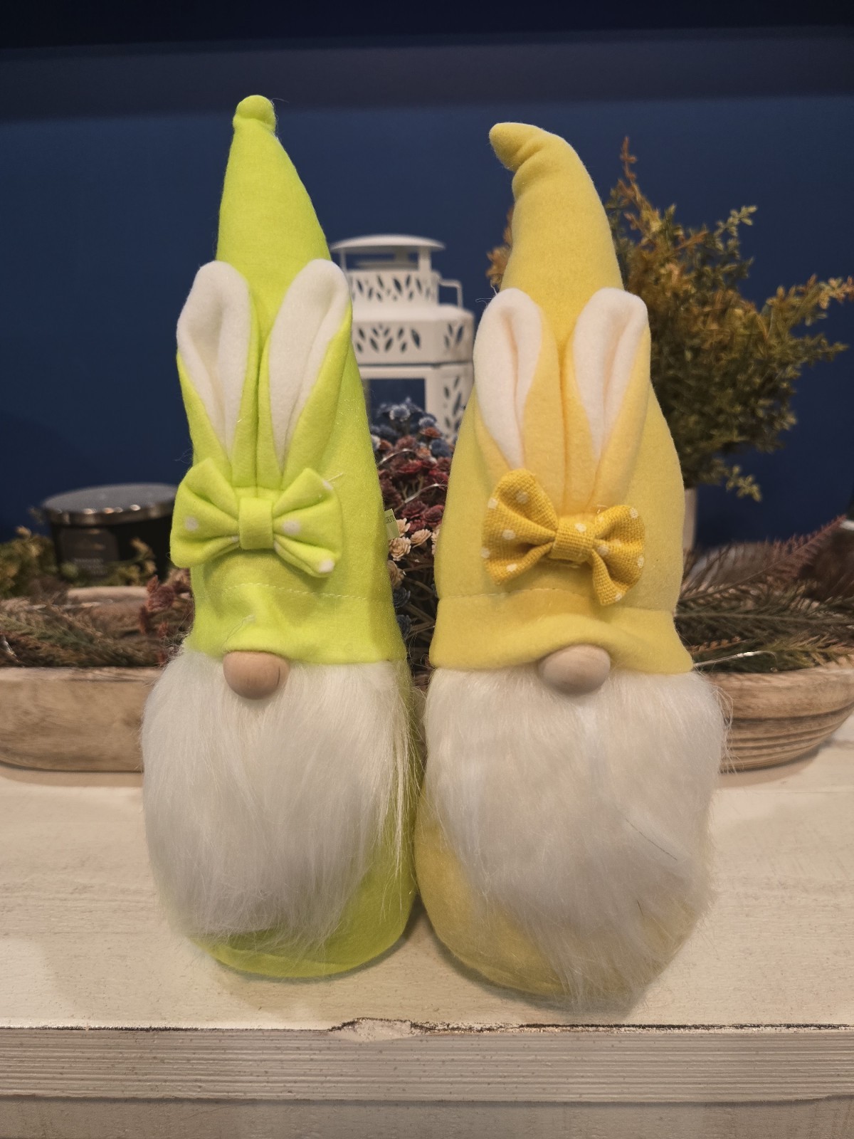New 11" Green Yellow And White Pair Of Easter Gnomes With Weighted Bottoms