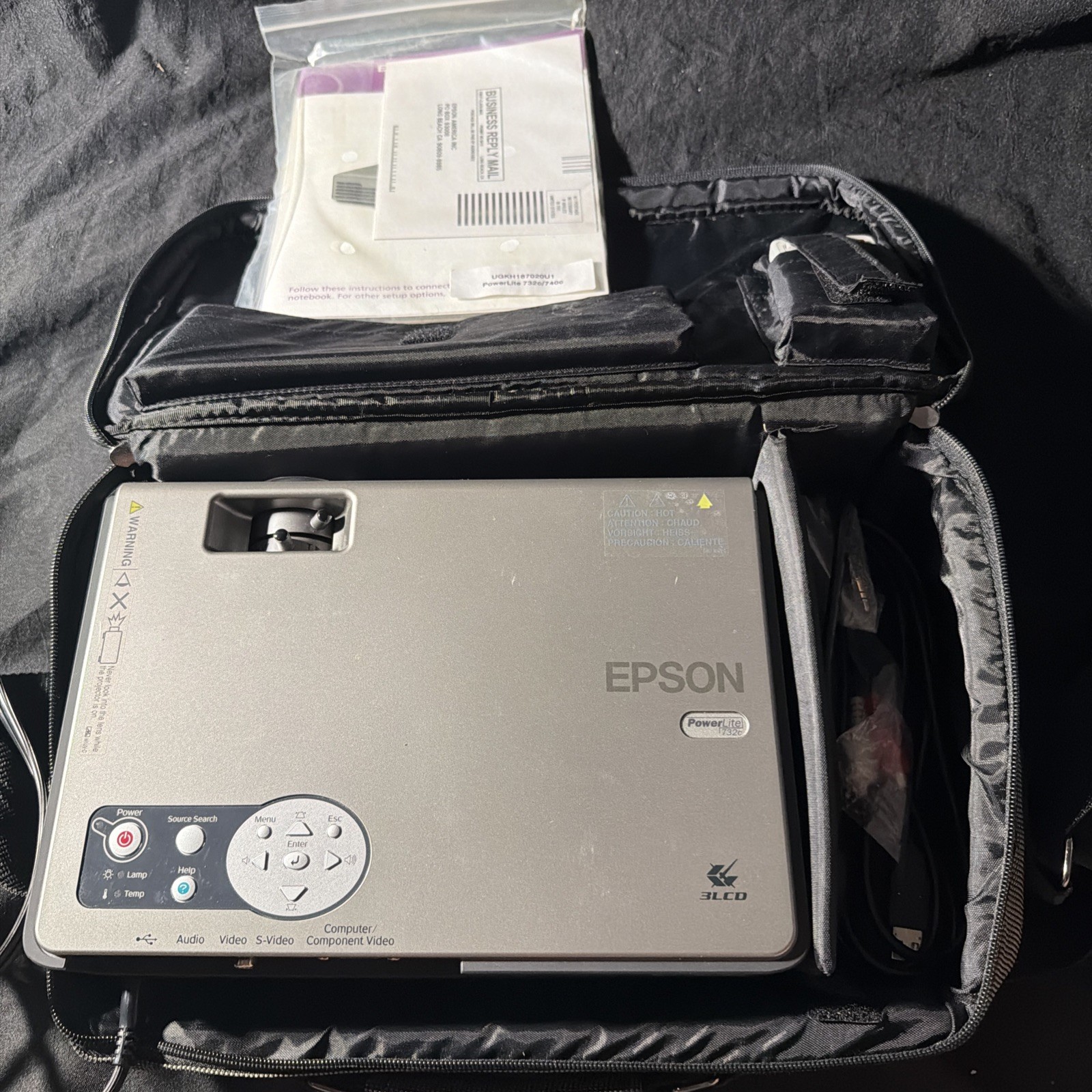 Epson PowerLite 732c LCD Multimedia Projector w/ Case, Remote, Cables, Manuals