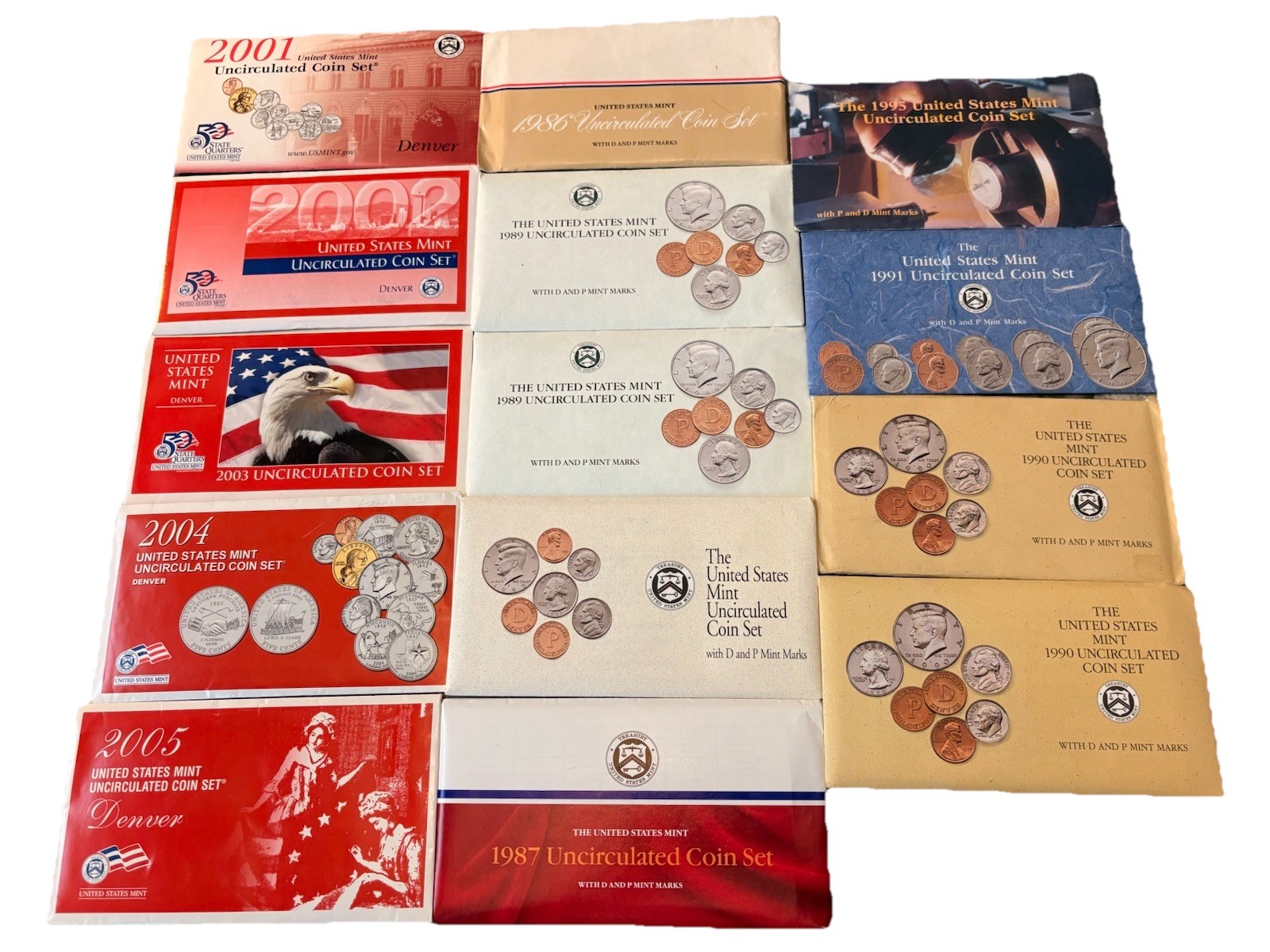 Lot of 14 US Mint Uncirculated Sets 1986-2005 P&D OGP (Includes 2004 & 2005 ETC)