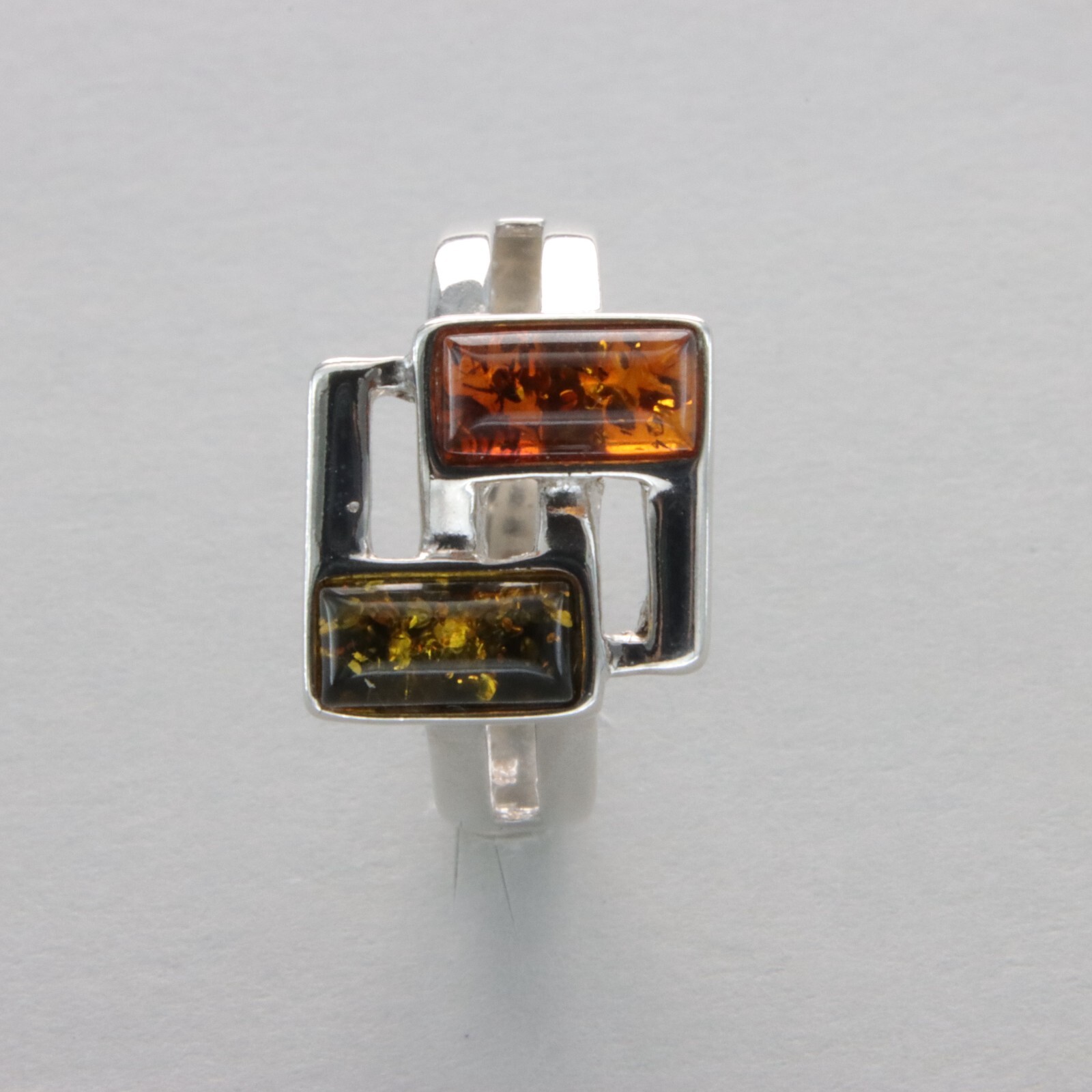 Twin Multi-Color Square Rectangle BALTIC AMBER Ring - 925 STERLING SILVER #36e