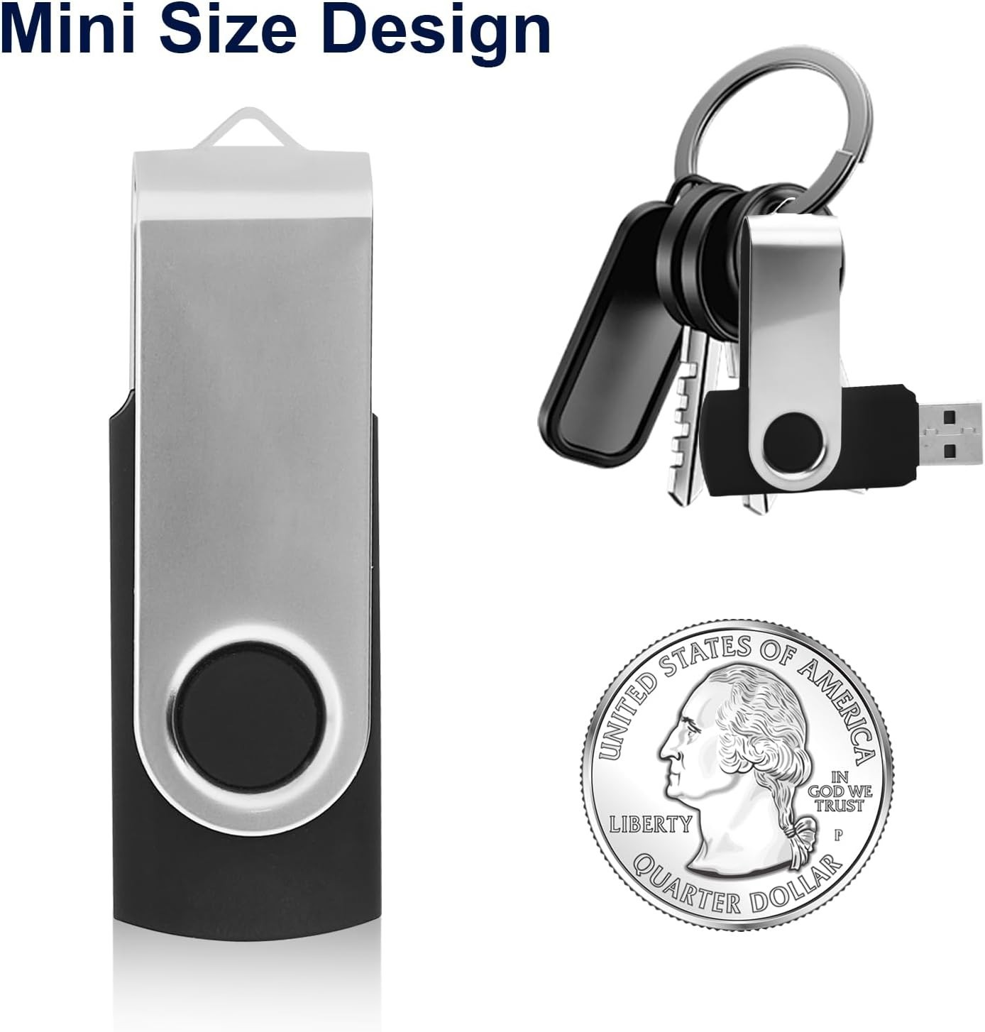 Swivel Keychain 16GB USB Flash Drive - Shockproof Portable Data Storage