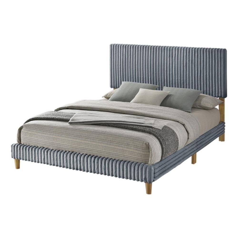 Best Quality Furniture Twin Size Panel Bed in Gray Velvet Corduroy