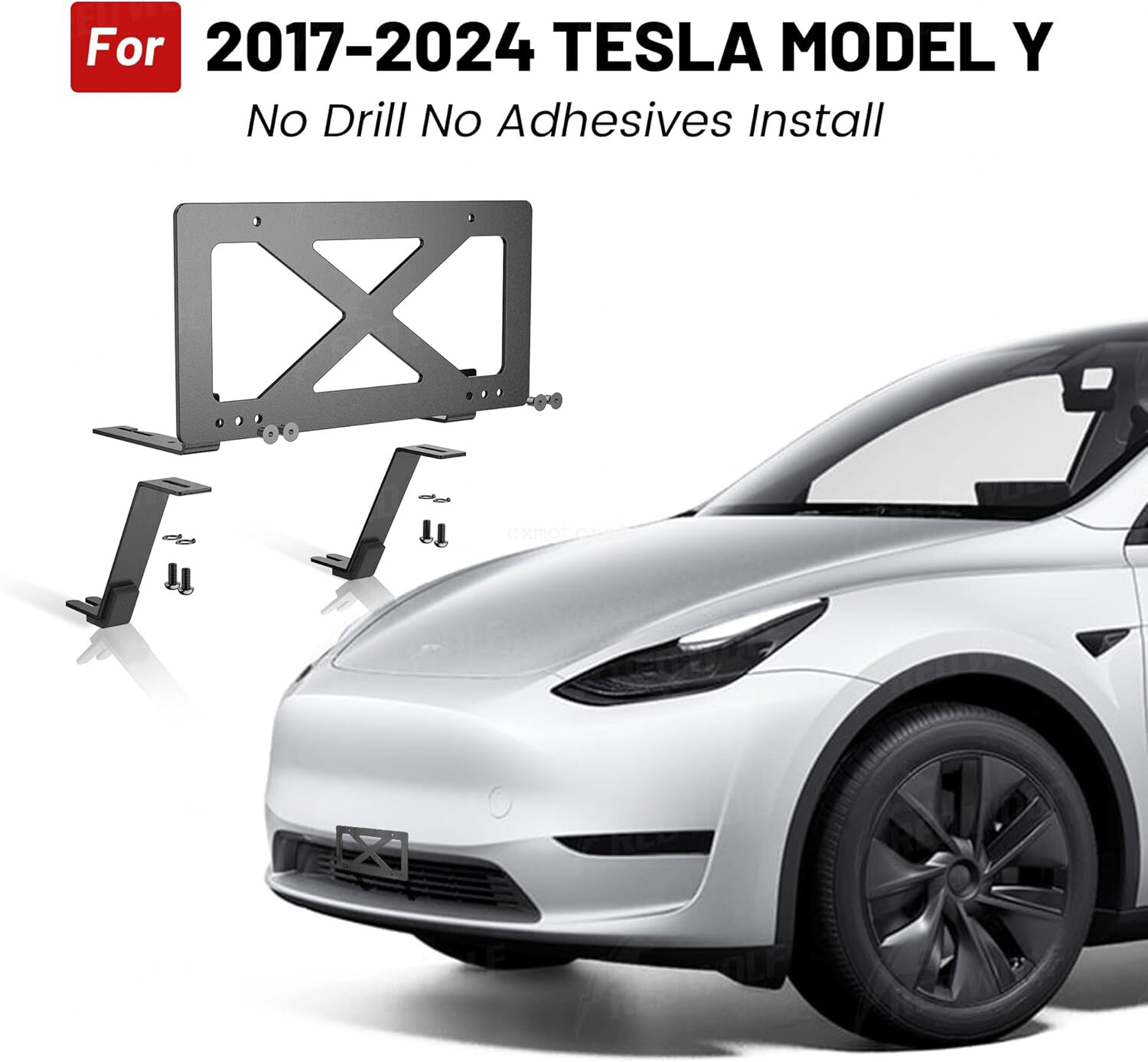 No Drill License Plate Bracket Frame Mounting Kit For 2017-2024 Tesla Model Y