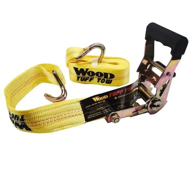 Commercial Wood Tuff Tow Heavy Duty Ratcheting Straps 1.5" X 15' J Hooks