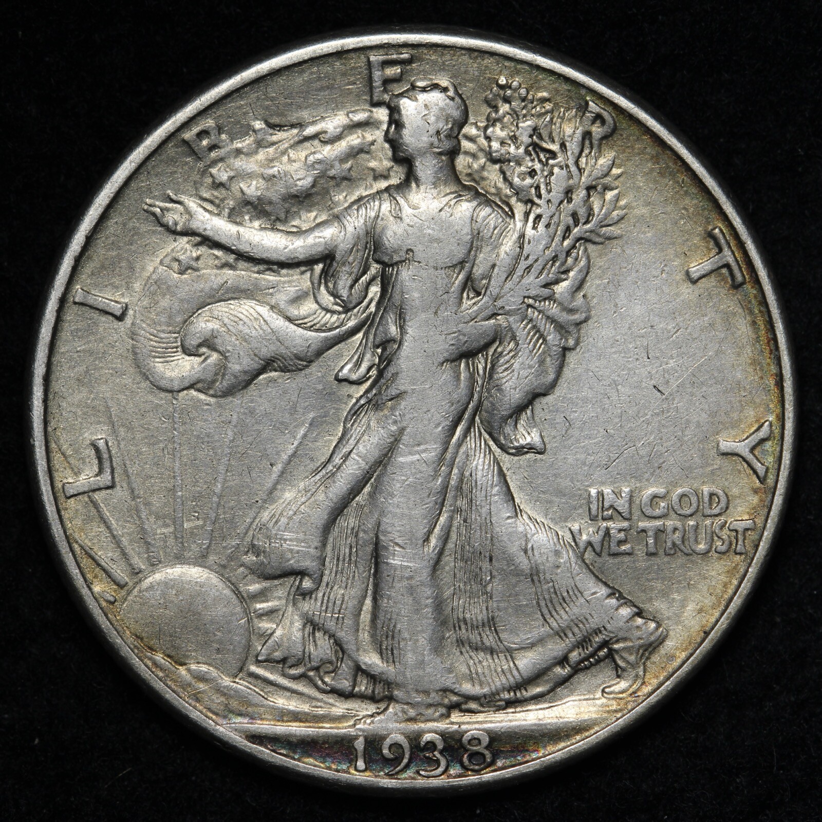 1938-D Walking Liberty Silver Half Dollar XF E163 GPK