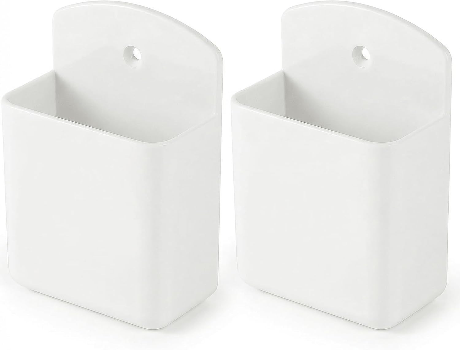 2 Pack White Remote Control Holder, Self Adhesive Wall Mount Storage Box for TV