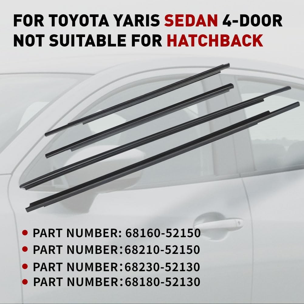 Weatherstrip Window Trim for Toyota Yaris Sedan 2007-2016 Door Outside Chrome