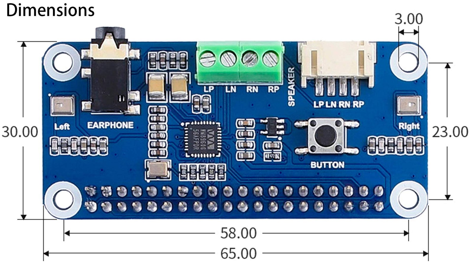 WM8960 Audio HAT Module for Raspberry Pi 5/4B/3B+/3B/A+/Zero/Zero W/Zero WH/Z...