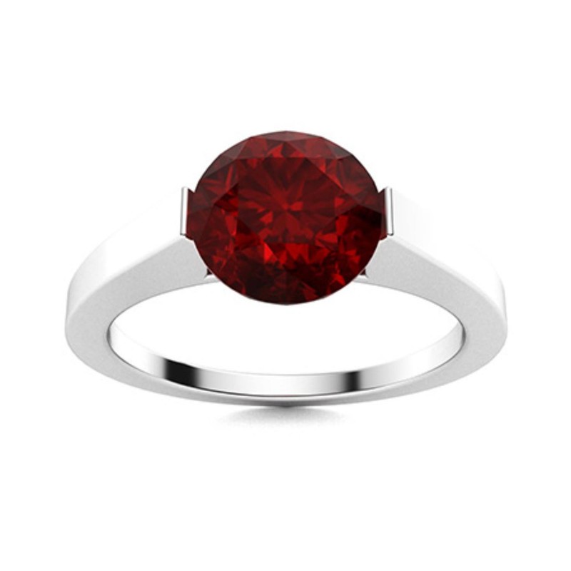 Solitaire 5MM Round Shape Garnet 925 Sterling Silver Wedding Ring  For Women