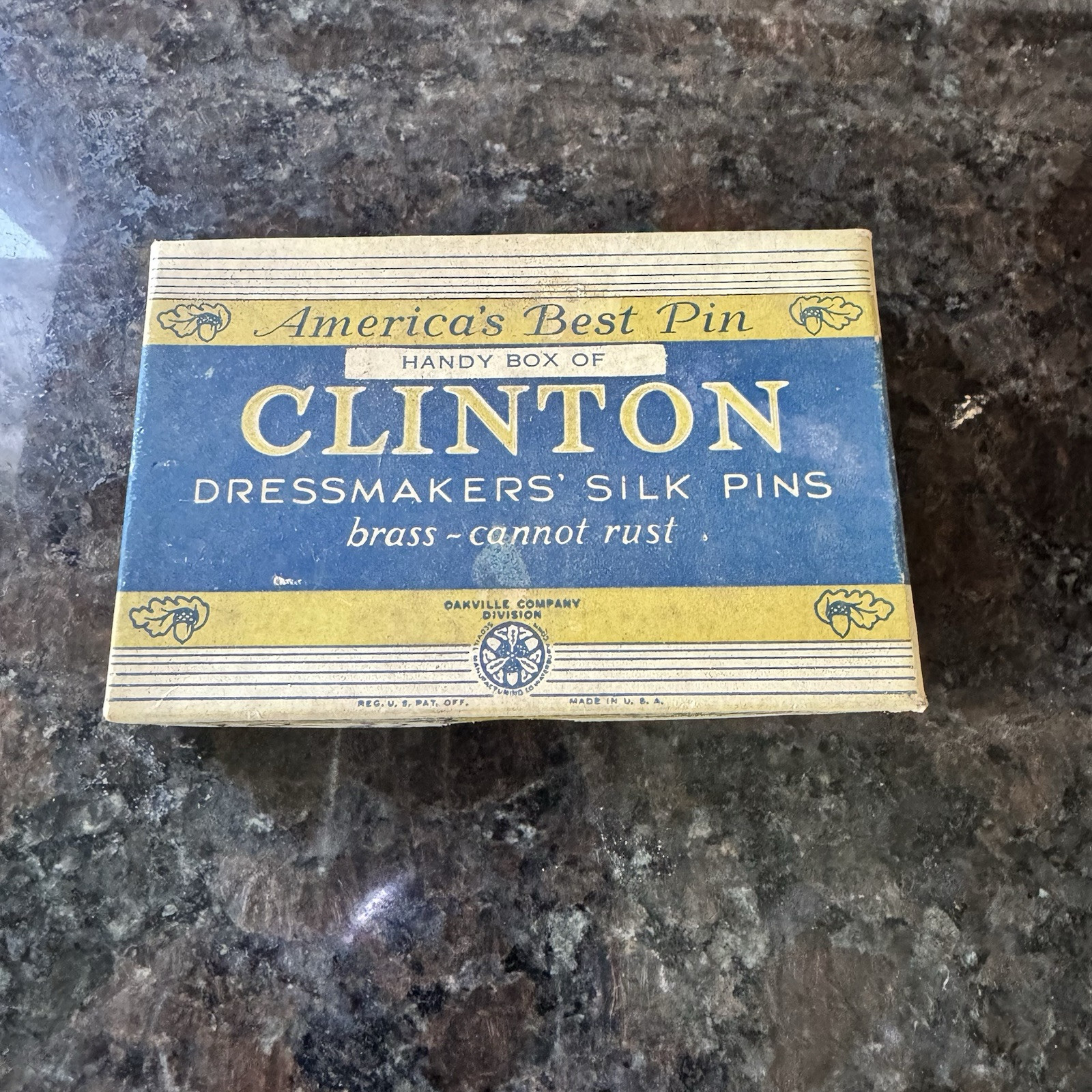 Vintage Clinton Box Dressmakers Silk Pins Brass Cannot Rust. USA pins Included