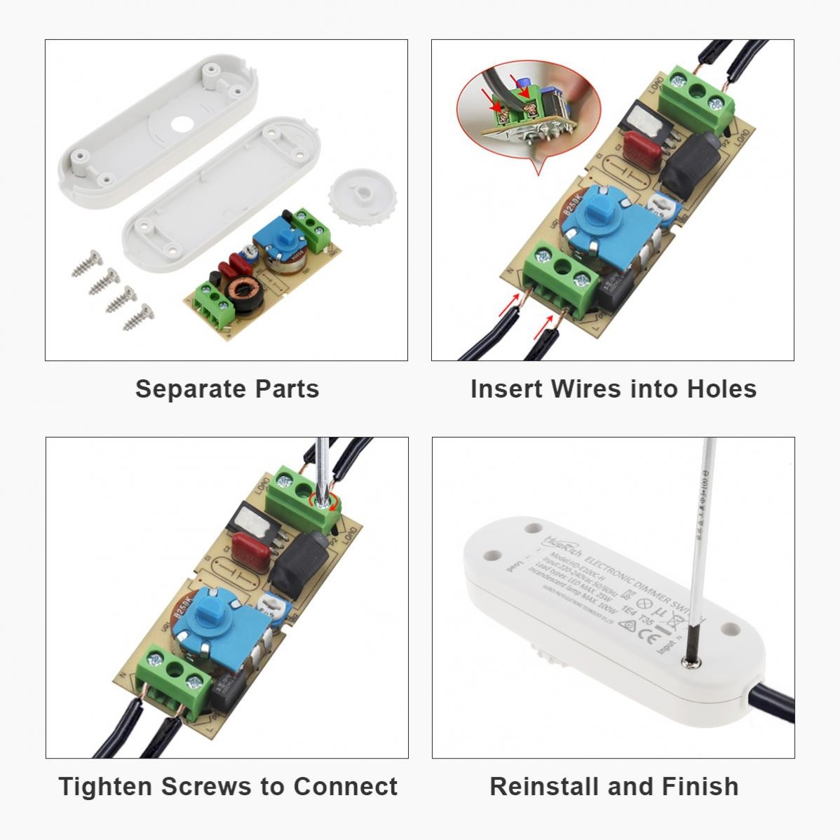 Inline Lamp Switch, Full Range Rotary Dimmer, Cord Switch Replacement 110V White