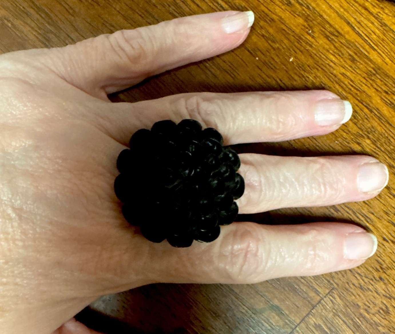 Charming Marigold Flower Wood Ring Black Carved Wooden Bohemian Everyday Jewelry