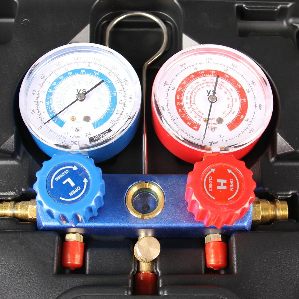 New HVAC AC Manifold Gauge Set A/C Air Refrigeration Kit Brass Freon Vacuum Pump