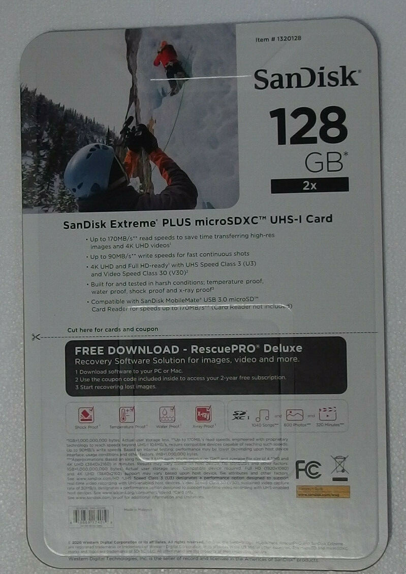2 Pack new 128GB SanDisk Extreme PLUS A2 microSD Memory Card Adapter 4k UHD