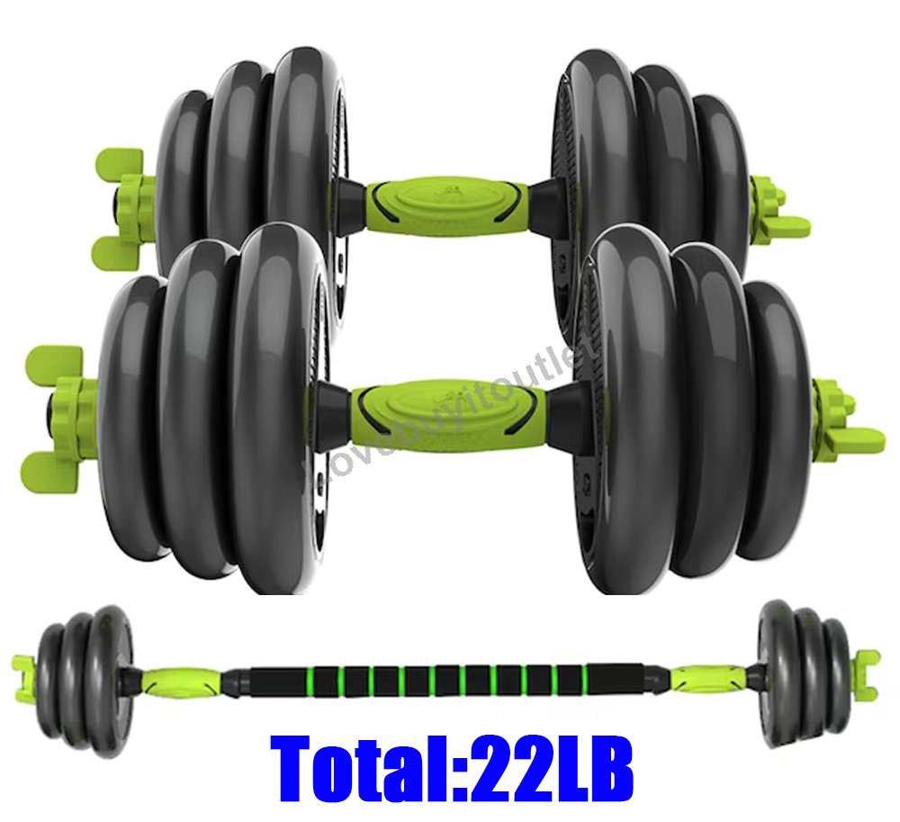 2 In 1 Plated Steel Adjustable Dumbbell 22lb dumbbell set and barbell set combo