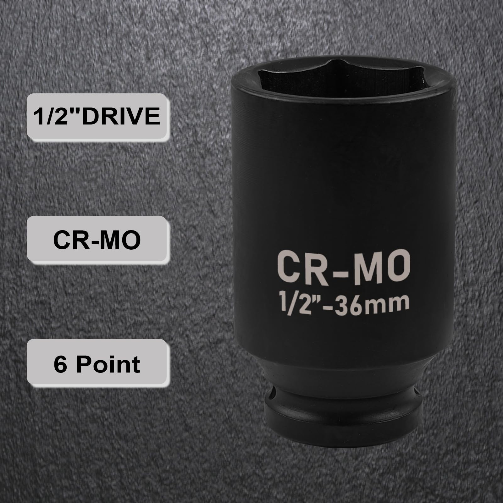 EGOFIX 22mm Socket 1/2" Drive Deep Impact Metric Socket,CR-MO 22mm,