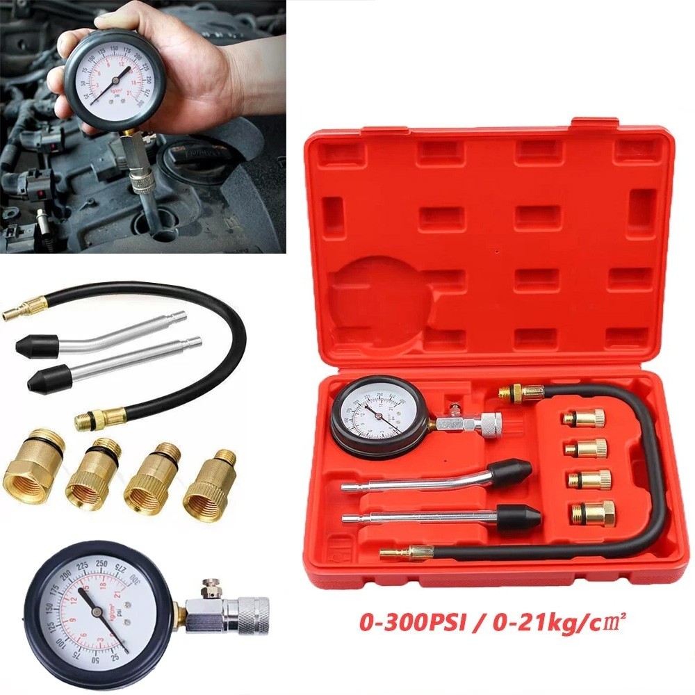 8pcs Petrol Engine Compression Tester Kit Fuel Cylinder Pressure Gauge Tool
