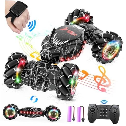 RC Stunt Car, 2.4GHz LED Gesture Sensing, 4WD Double Sided Rotation with Black