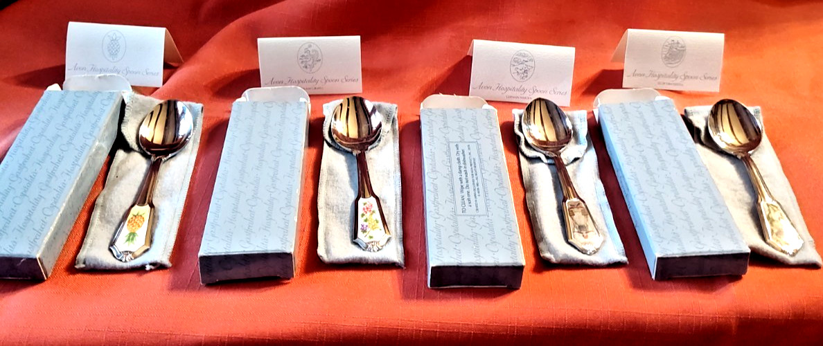 VTG 4 Stainless Steel Avon Hospitality Spoon Series 1985 Ceramic Inlay Handles