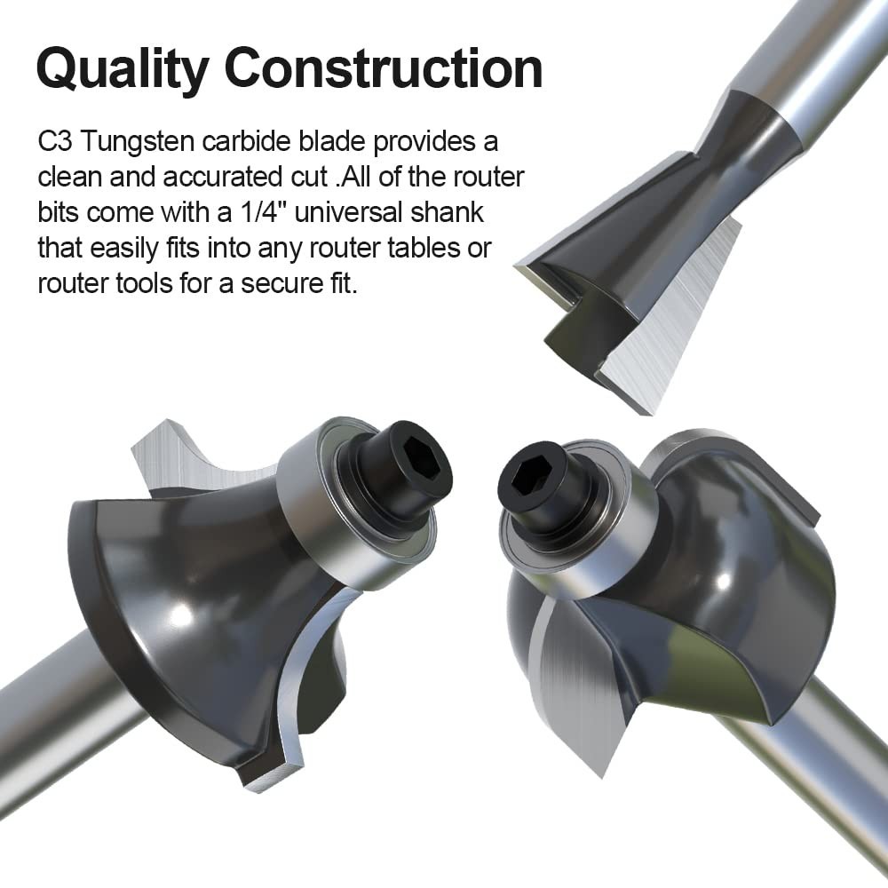 Versatile Tungsten Carbide Router Bits Set for Smooth, Professional Woodworking