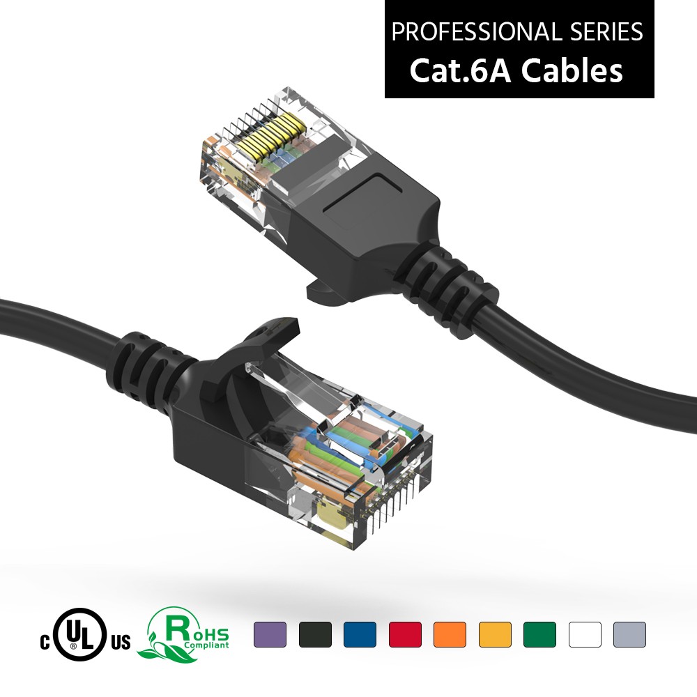 7Ft CAT6A UTP Slim Ethernet Network Booted Cable 28AWG Black