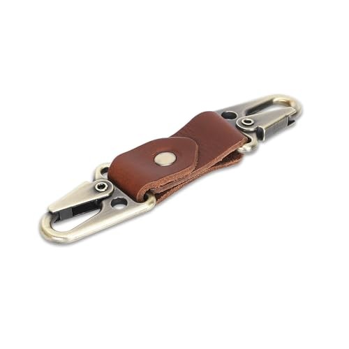 Leather Keychain with Belt Loop, Leather Tan Leather Car Keychain Dual Clip