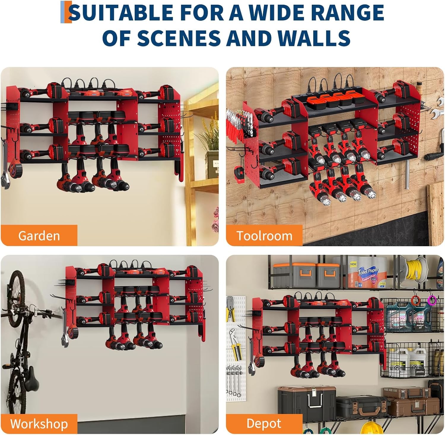 8 Drill Power Tool Organizer Wall Mount Garage Storage Rack 3-Layer Drill Holder
