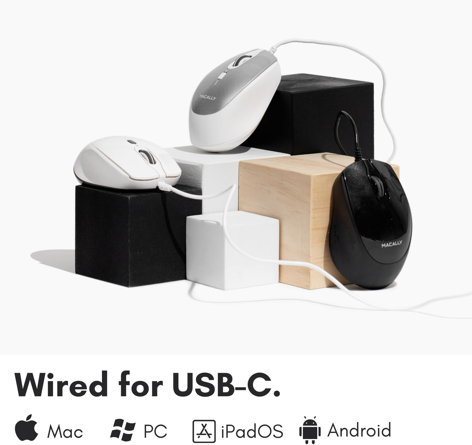 Macally USB C Mouse Wired - Precise, Comfortable, and Quiet - Type C Mouse for M
