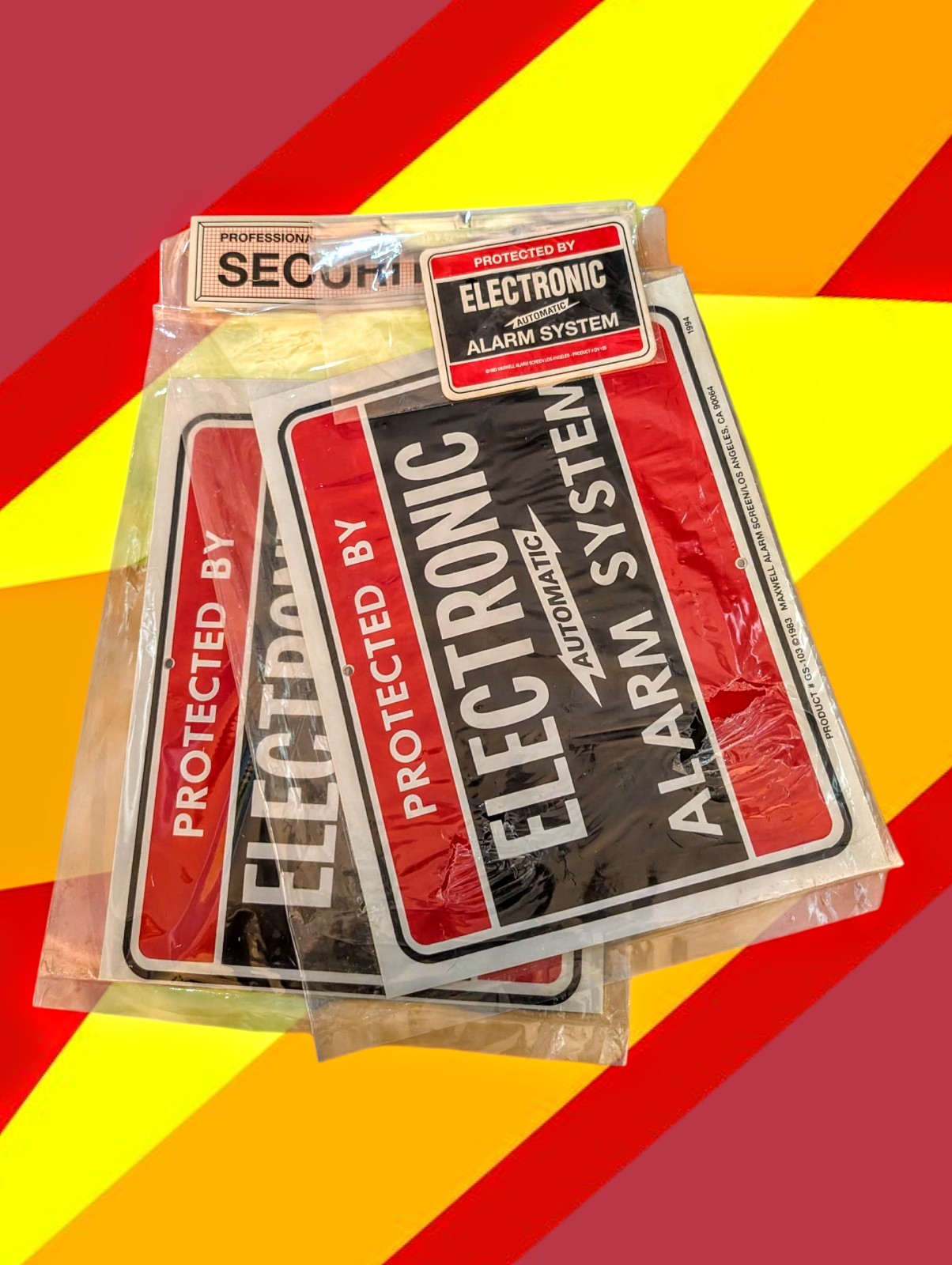 MAXWELL Safety Alarm Security System Signs Outdoor Set Of 3 Red Black 11x8.5"