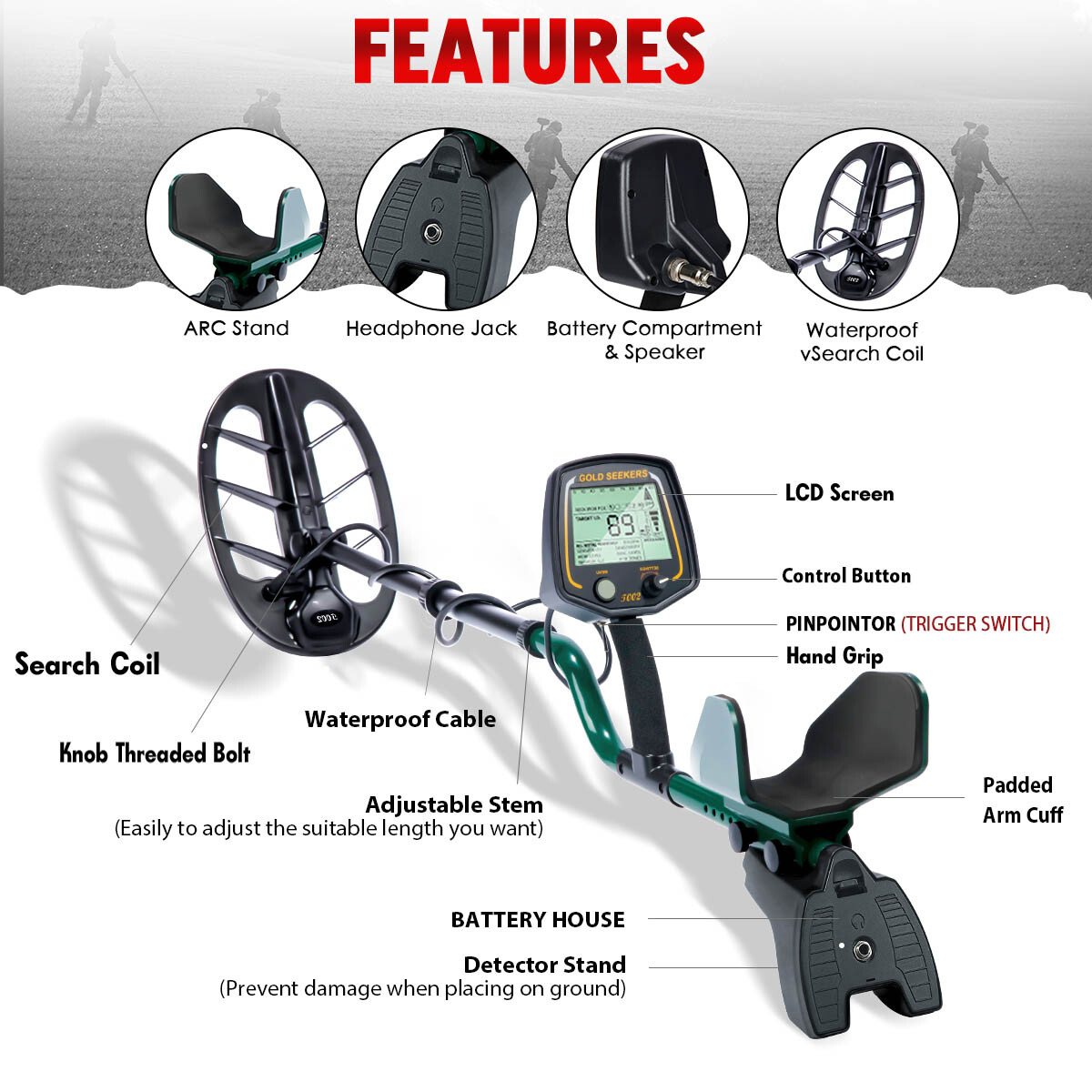 Detector De Metales Oro y Plata Gold Finder Metal Detector w/ Waterproof Coil
