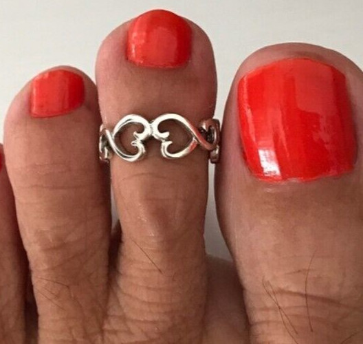 Gift For Women's Solid Metal Adjustable Heart Toe Ring White Gold Plated Silver